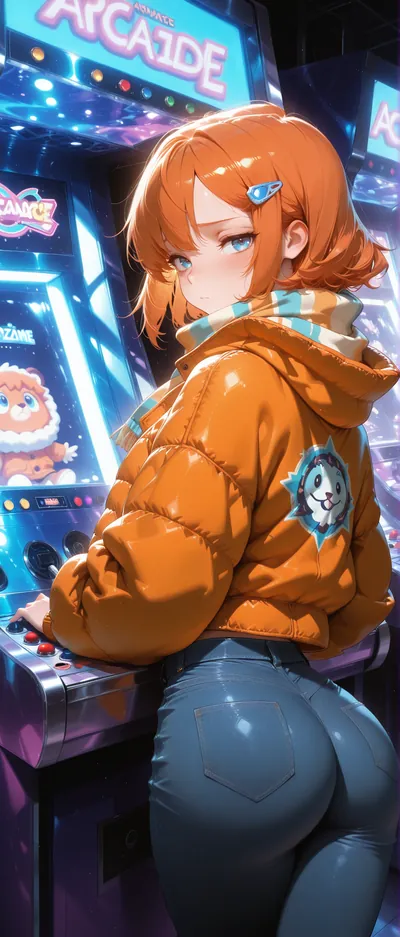 Fondo de pantalla anime de chica con sudadera naranja