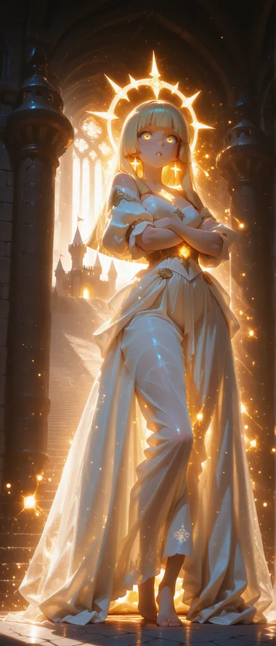 Fondo de pantalla anime con vestido dorado luminoso