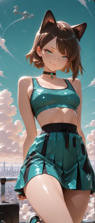 Fondo de pantalla de chica anime con orejas de gato